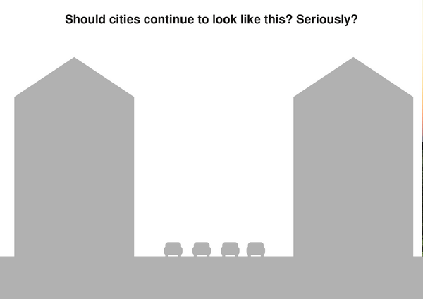 Chceme takto žít i v budoucnu?
Městské kaňony, chodníky mezi nimi, zaparkovaná auta, jedoucí auta. Měli bychom se velmi vážně zamyslet nad tím, zda je to vhodné pro vznikající civilizaci.